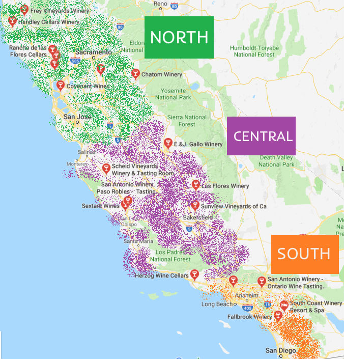 Karta över vinregioner i Kalifornien